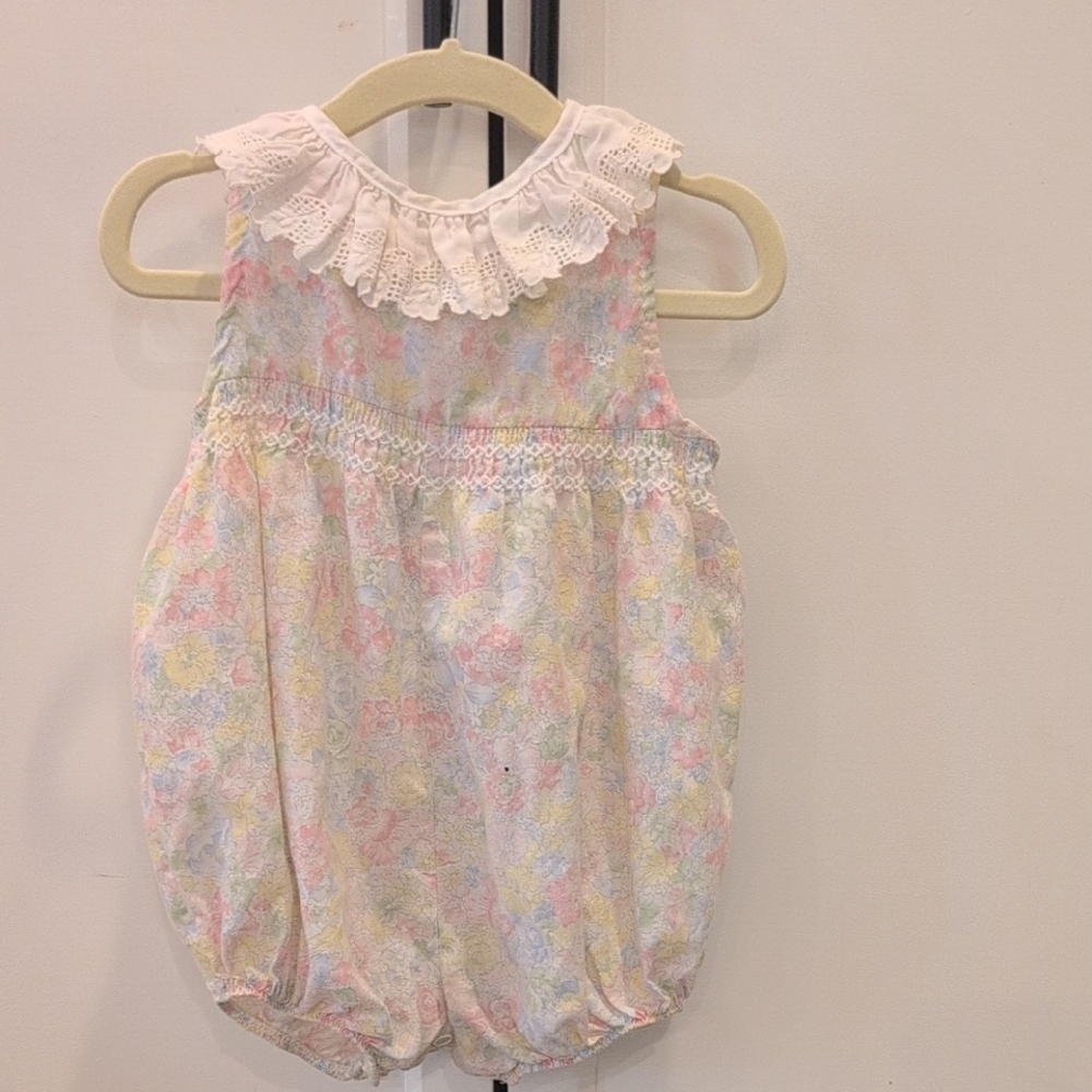 Baby Dior Floral  Romper with Lace Trim